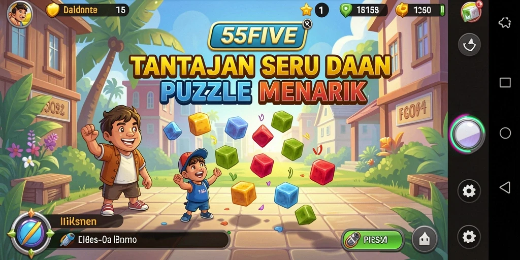 Tampilan gameplay 55FIVE yang penuh warna dan menantang.