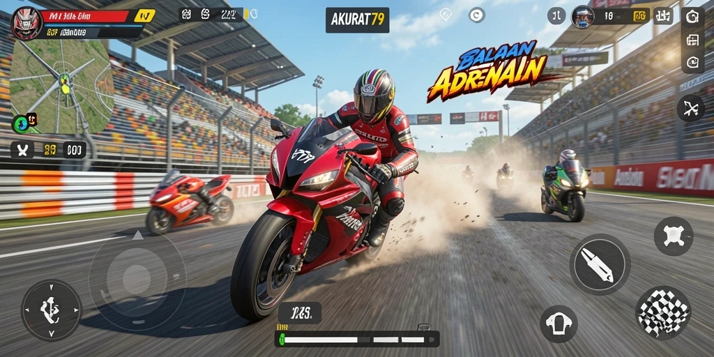 Gameplay AKURAT79 yang mendebarkan dan penuh aksi balapan motor.