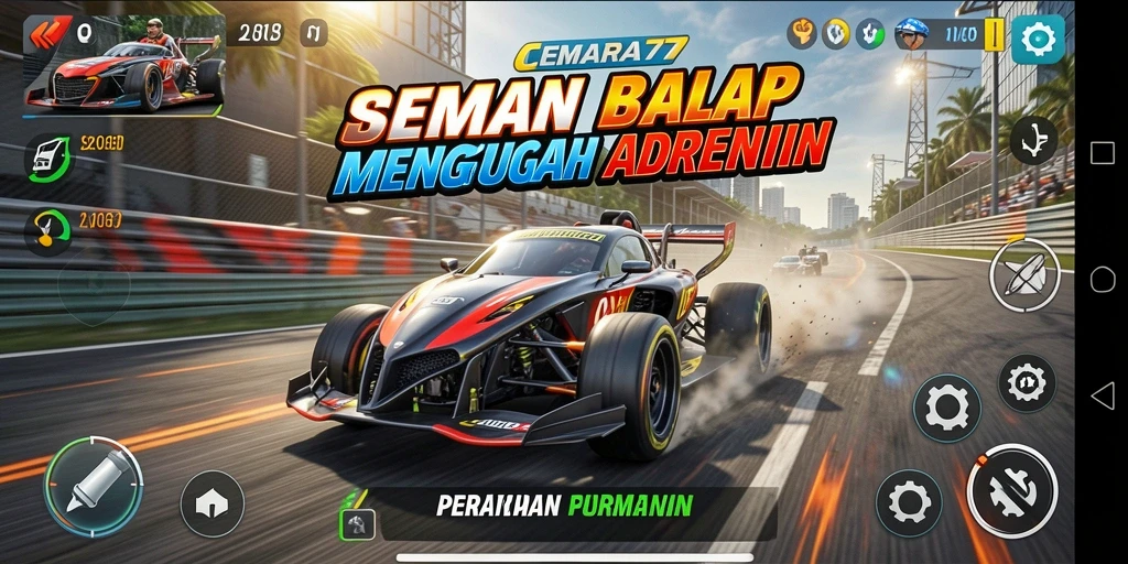 Gameplay seru dan menegangkan CEMARA77 saat balapan.