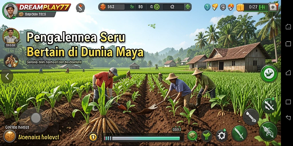 Screenshot menunjukkan gameplay seru dalam bercocok tanam dan pengelolaan pertanian.