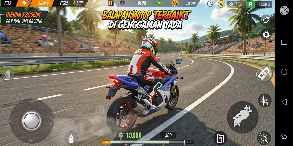 Tampilan menegangkan dari gameplay balapan motor yang seru.