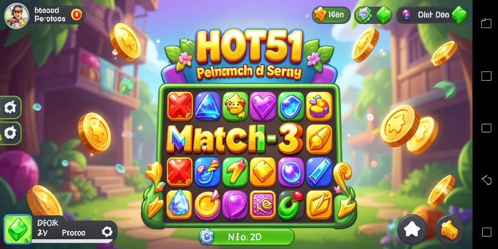 Gameplay seru HOT51 dengan kombinasi objek berwarna-warni.