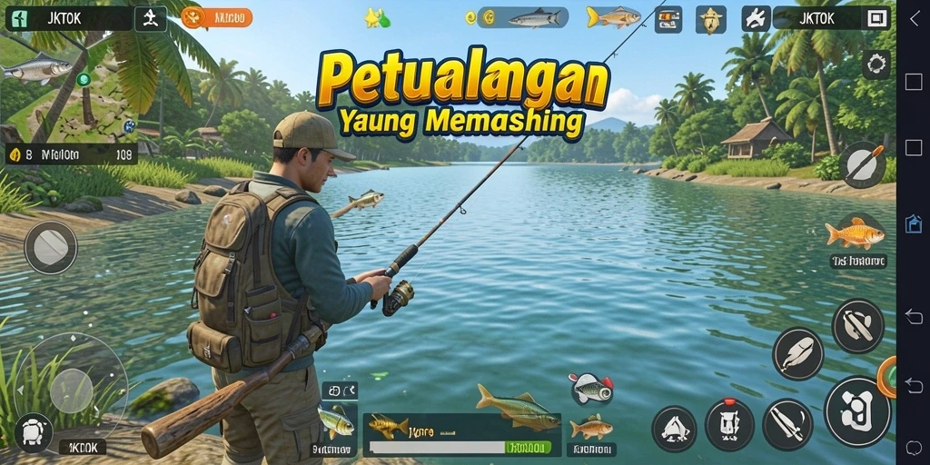 Gameplay JKTOK menampilkan pengalaman memancing yang menarik dan mendebarkan.