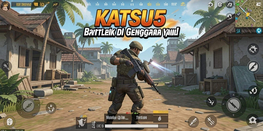 Gameplay Battle Royale KATSU5 dengan aksi seru dan peta luas.