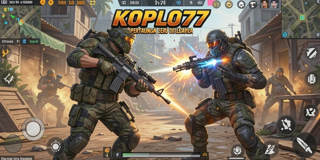 Tampilan gameplay seru di KOPLO77, pertarungan intens di arena Battle Royale.