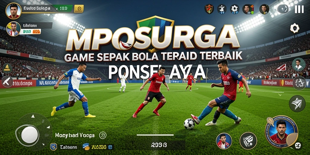 Screenshot gameplay MPOSURGA menampilkan aksi sepak bola yang mendebarkan.