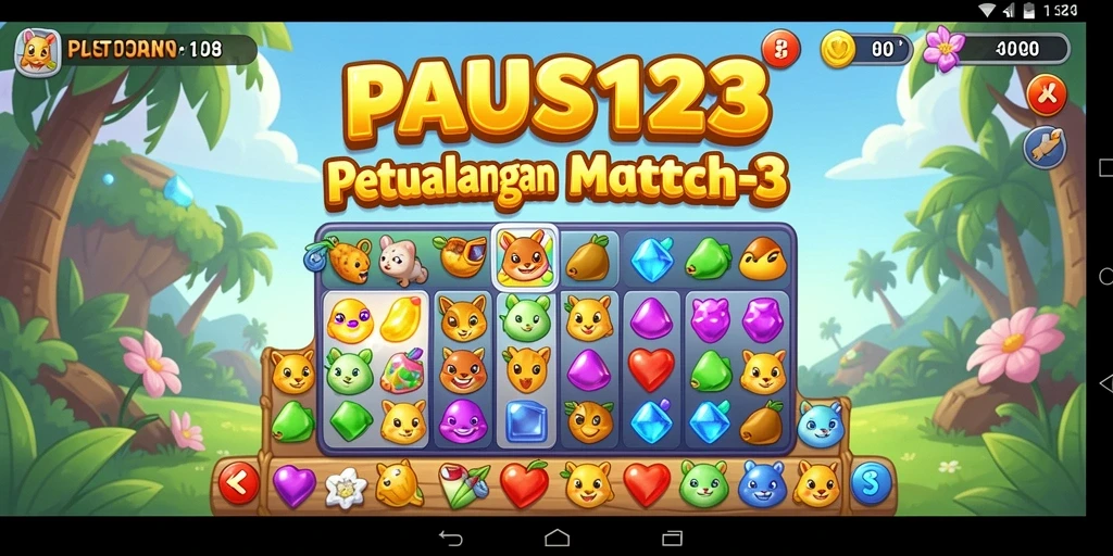 Tampilan menarik dari gameplay PAUS123 dengan mekanisme Match-3.