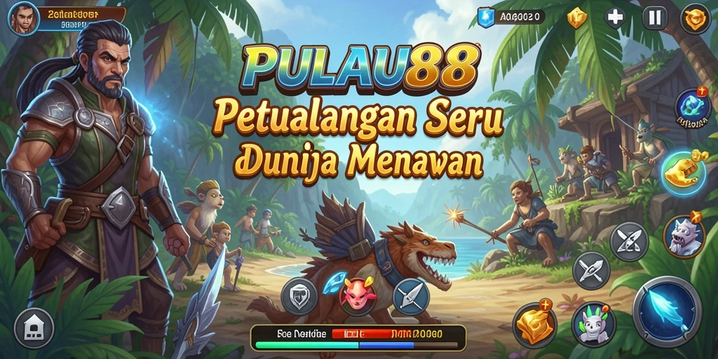 Screenshot gameplay PULAU88 menampilkan keindahan pulau yang subur dan tantangan menarik.