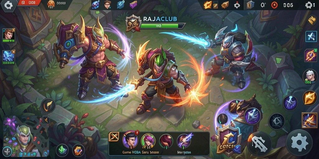 Tampilan gameplay seru di RAJACLUB dengan aksi MOBA yang mendebarkan.