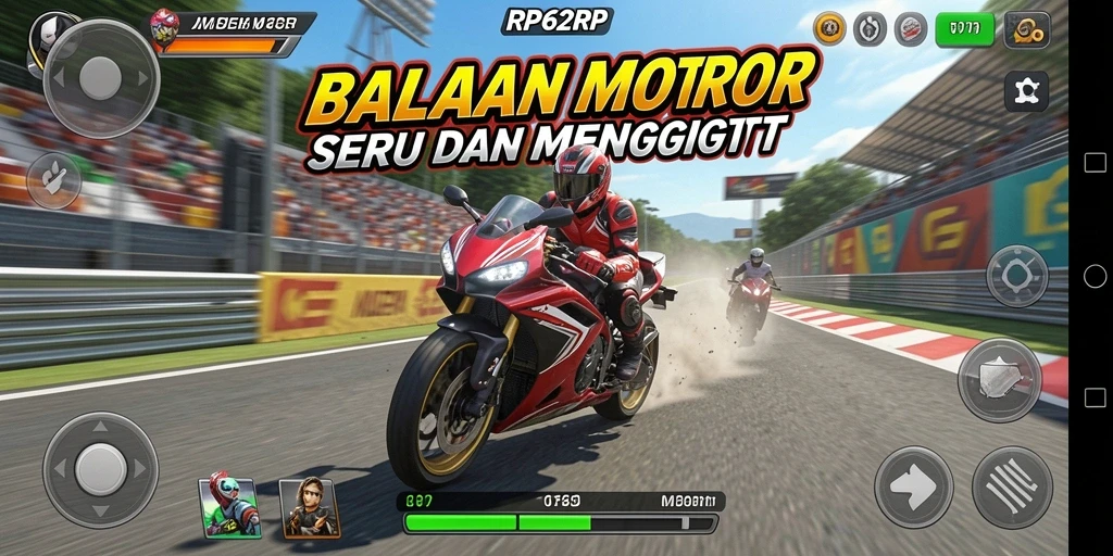 Screenshot utama RP62RP menampilkan balapan motor yang mendebarkan.