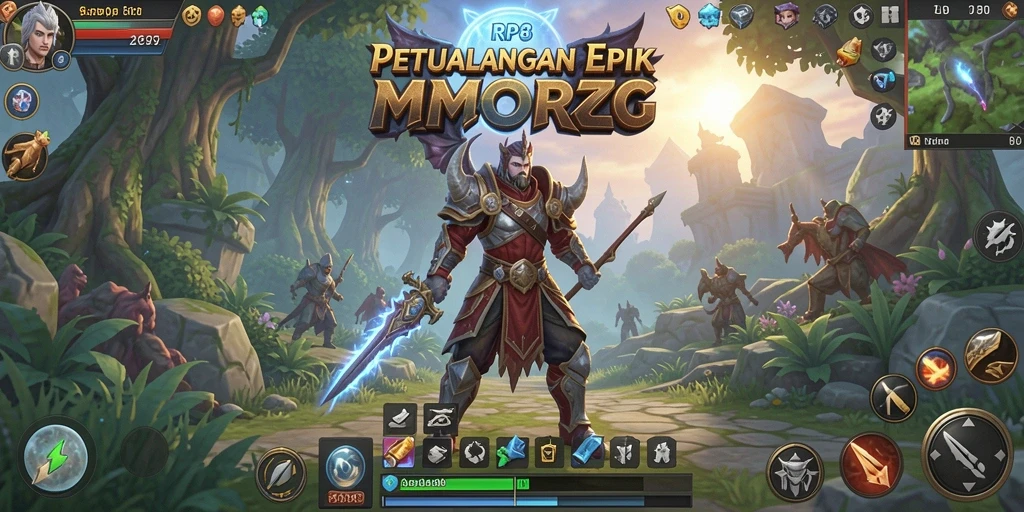 Tangkapan layar utama RP8 menampilkan pertempuran seru dalam dunia MMORPG.